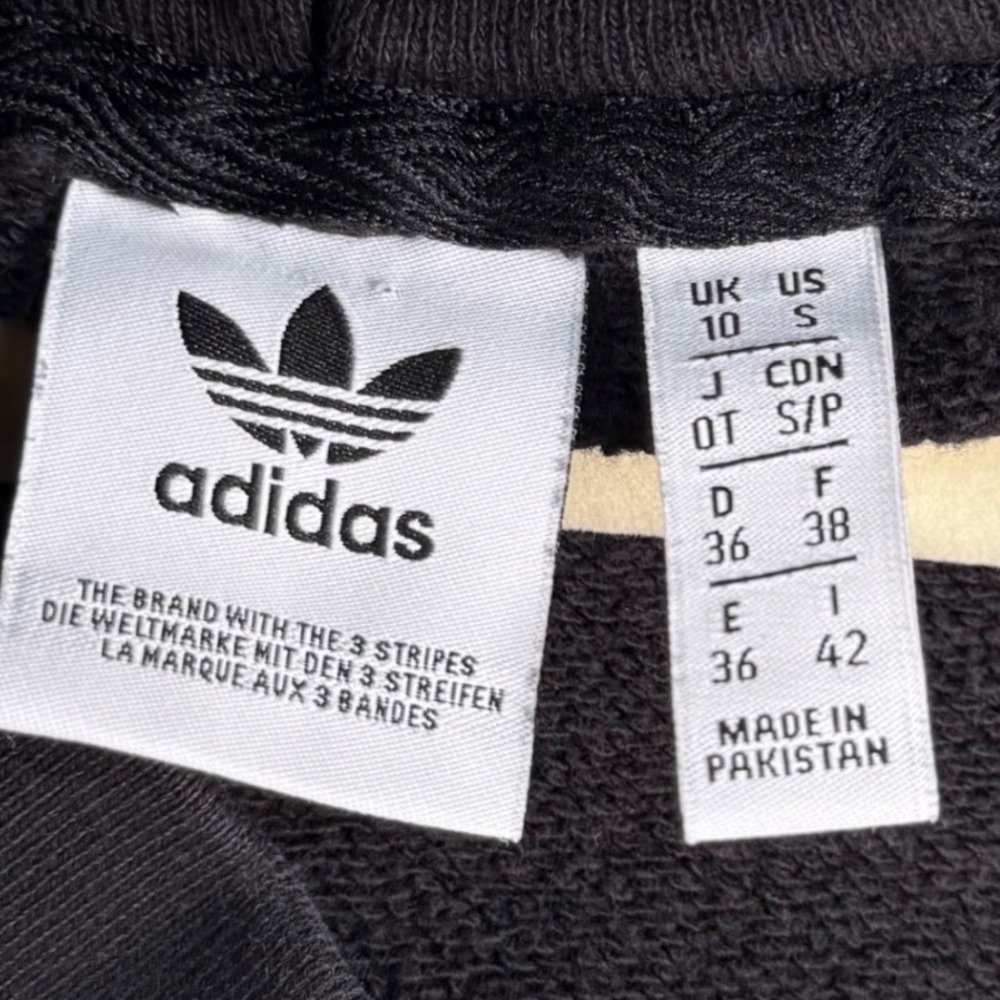 Y2K 90s Adidas Originals Womens Small Cropped Hoodie Black Double Logo Retro Gym - Picture 8 of 9